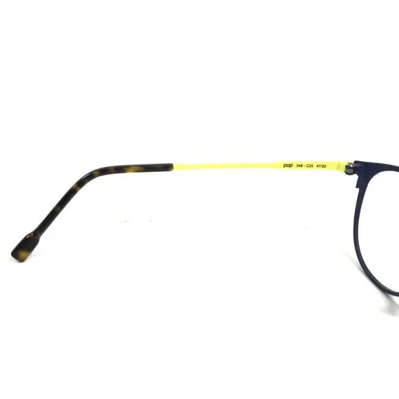 POP by Roussilhe Eyeglasses Frames 34B C25 Navy Blue Neon Yellow Round 47-20-135